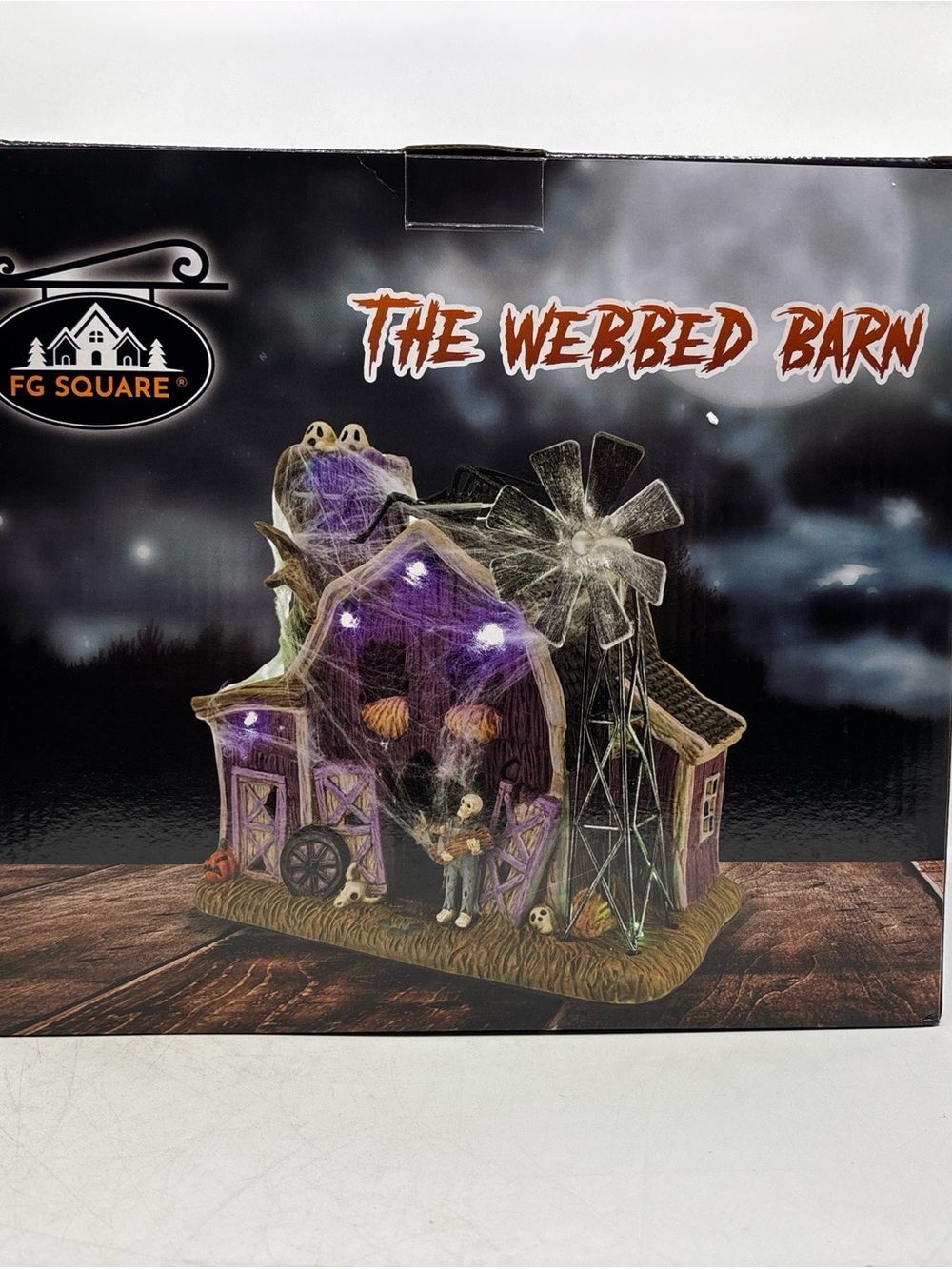 FG Square 8” The Webbed Barn Halloween Decorative Prop Hand Painted Porcelain - Picture 11 of 12